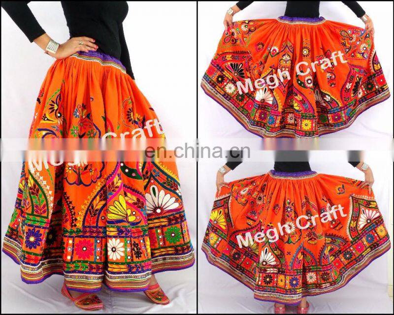 Tribal Ethnic Belly Dance Floral Skirt- Indian old VINTAGE Gujarati kutchi Skirt - Vintage Embroidered Multi boho banjara skirts