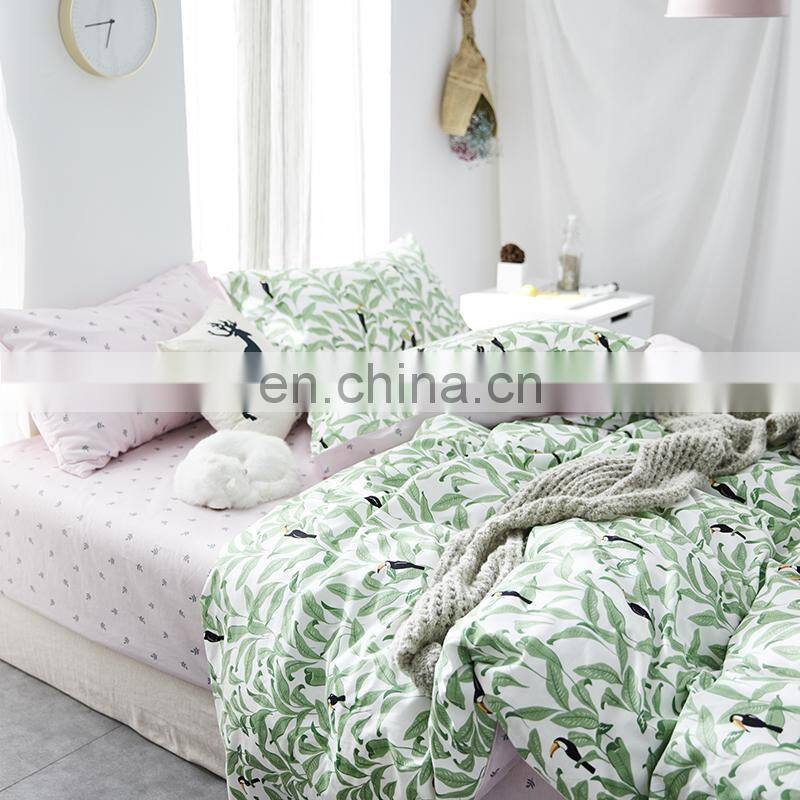 whole sale 100% cotton bedding sets duvet cover bed linen sheets with green tree delicate pattern high quality for living room