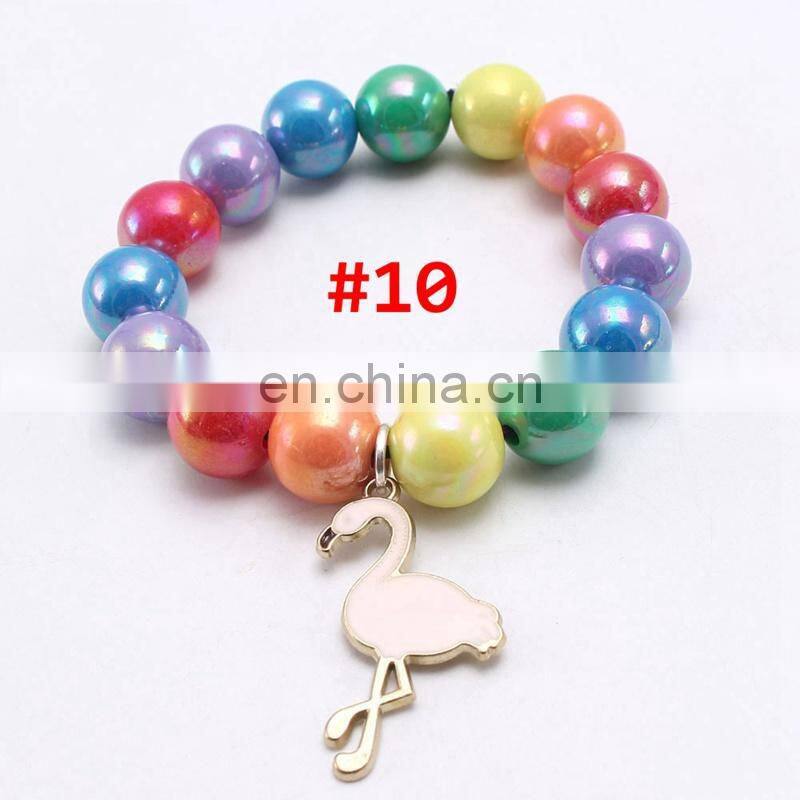 Girl Rainbow bracelet Children Colorful Beads with alloy pendants Girl Gift 9Colors