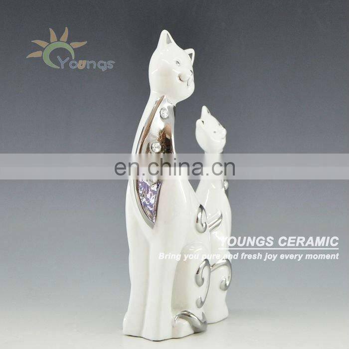 Hot Delicate handicraft ceramic craft two cats kitty statue animal figure