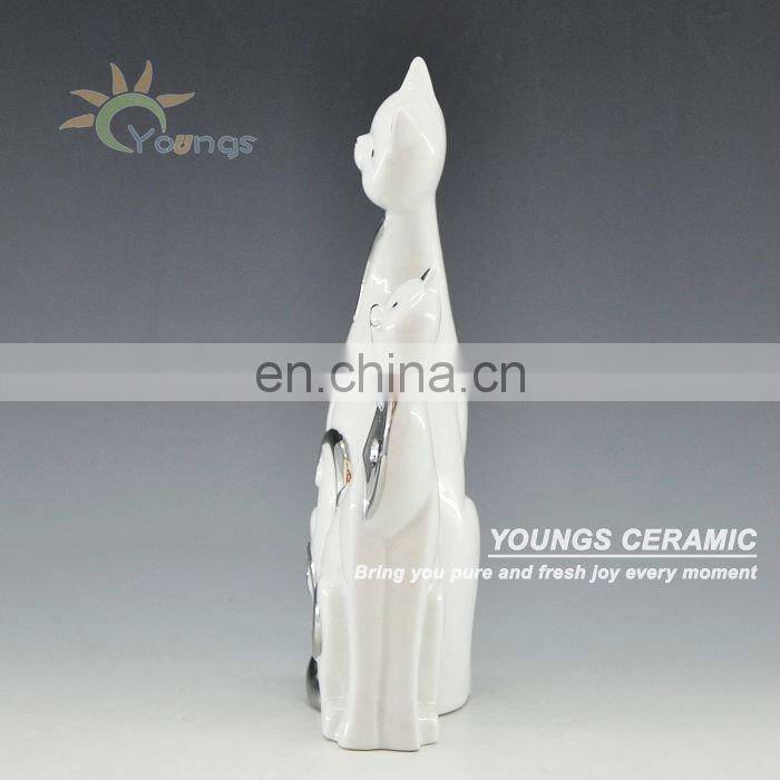 Hot Delicate handicraft ceramic craft two cats kitty statue animal figure