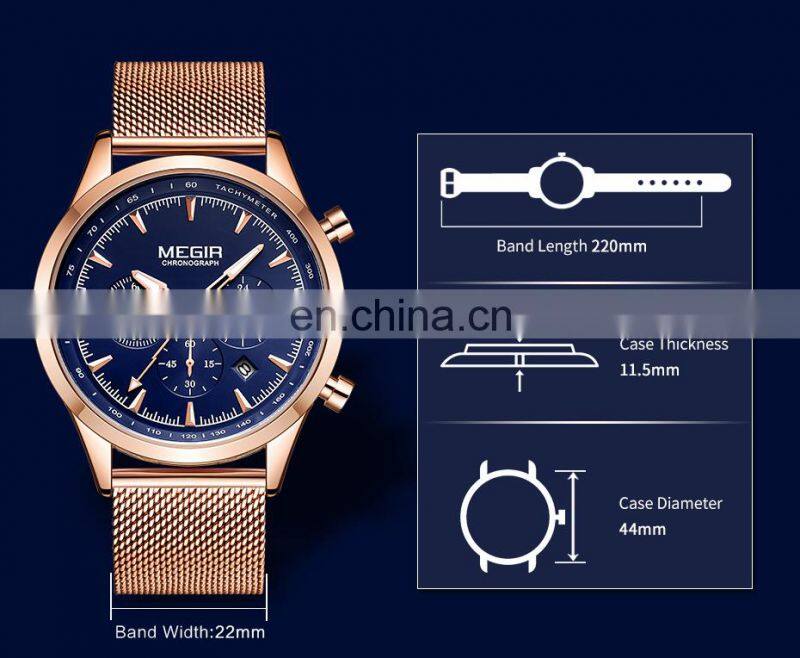 MEGIR 2153 Men Quartz Watches Military Sports Luxury Waterproof Luminous Mesh Band Chronograph Wristwatch