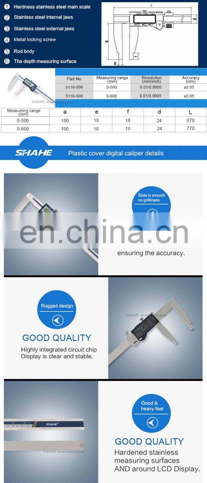 SHAHE 0-600mm Digital Caliper Stainless Steel Vernier Caliper Electronic Caliper