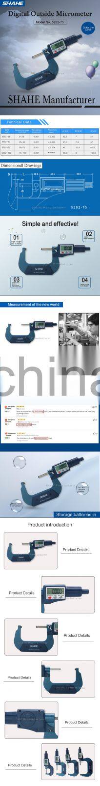 SHAHE 50-75 mm 0.001 mm high quality electronic micrometer outside micrometer digital micrometer with big screen