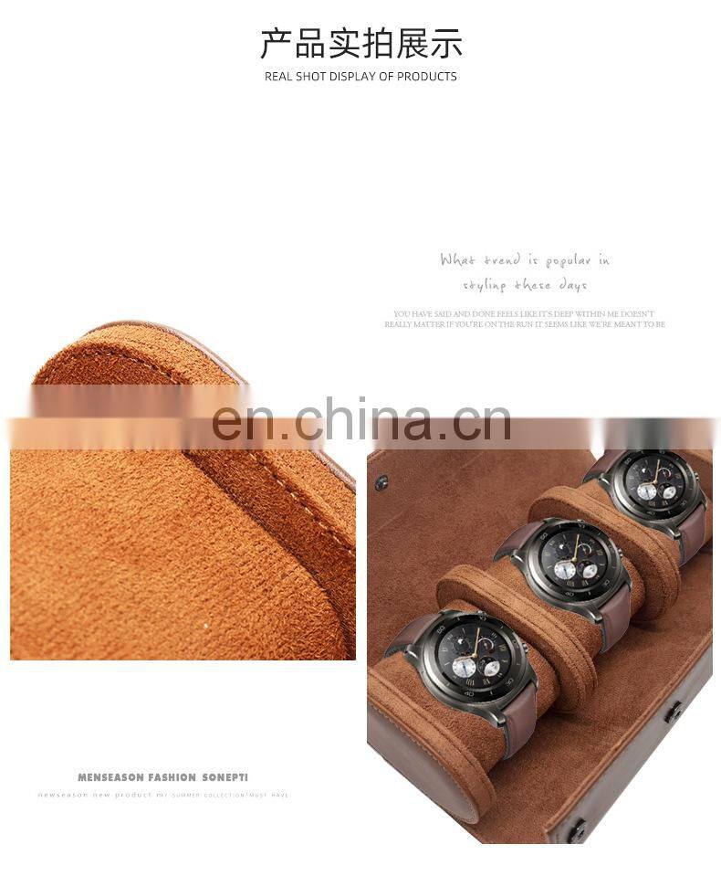3 Slots Watch Roll Travel Case Chic Portable Vintage Leather Display Watch Storage Box Slid in Out Watch Holder Organizer