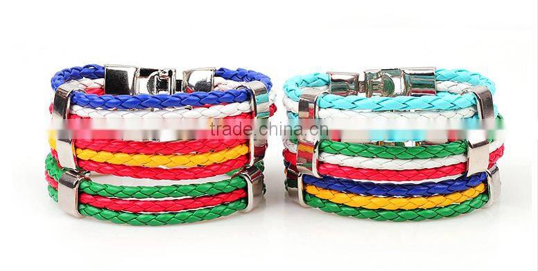 2016 Euro cup leather wrap nationall flag bracelet