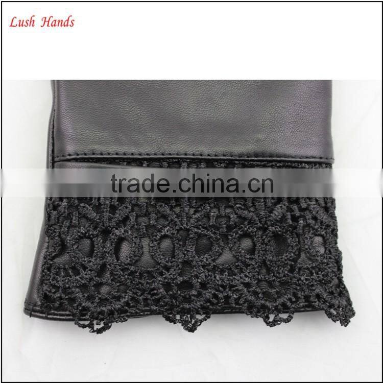 ladies sheepskin leather hand gloves with lace black