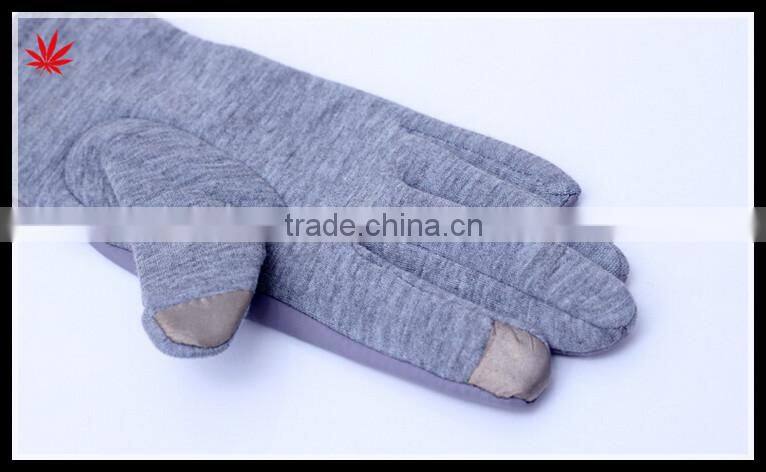 ladies grey feather cloth touch finger hand gloves