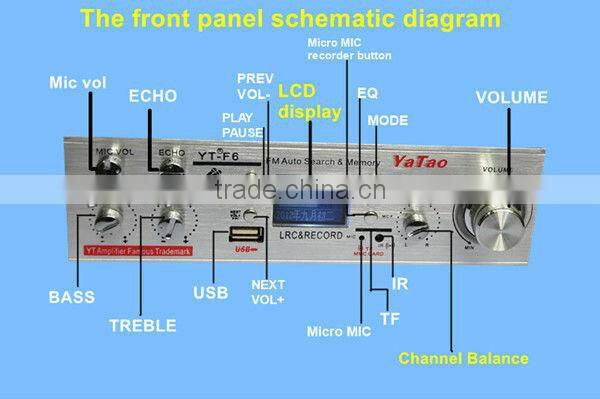 high quality fashion music amplifier YT-F6 with wirelessmicrophone & support FM/ CD/DVD/VCD input