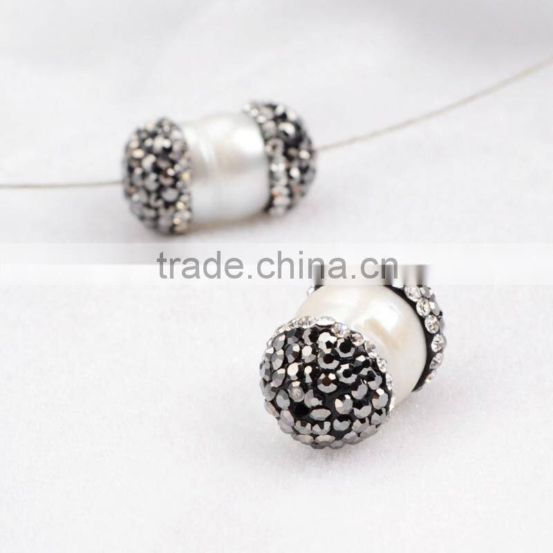 Wholesale natural freshwater pearl beads with rhine stone paved, freshwater pearl jewelry