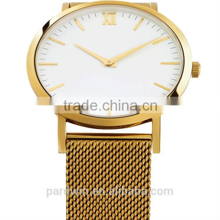 Polished gold plated 316L stainless steel material crystal sapphire 5ATM water resistant unisex watch