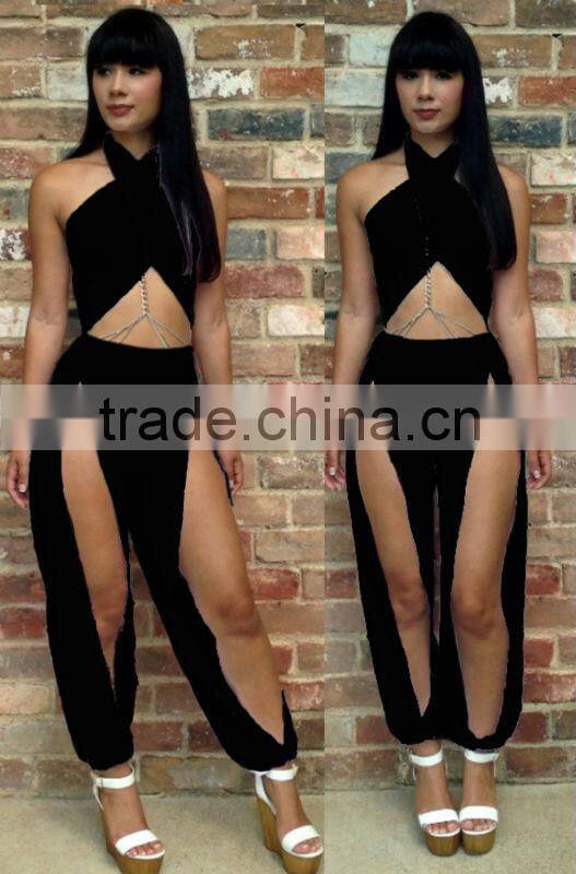 women sexy black jumpsuits 2014