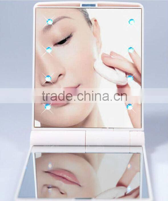 Make up Mirror with 8 led Lady Women Girl Pocket Mirror Home Office Use