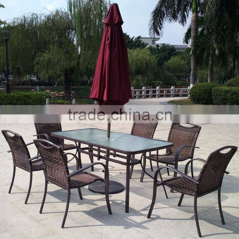 All Weather Proof Coffee Brown 5 piece Outdoor Garden Balcony Aluminum Sling Patio Furniture Round Glass Dining Table Chair Set