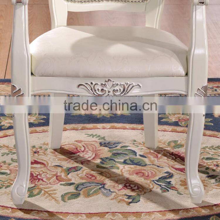 Rubber wood white leather armchair high back dining chair