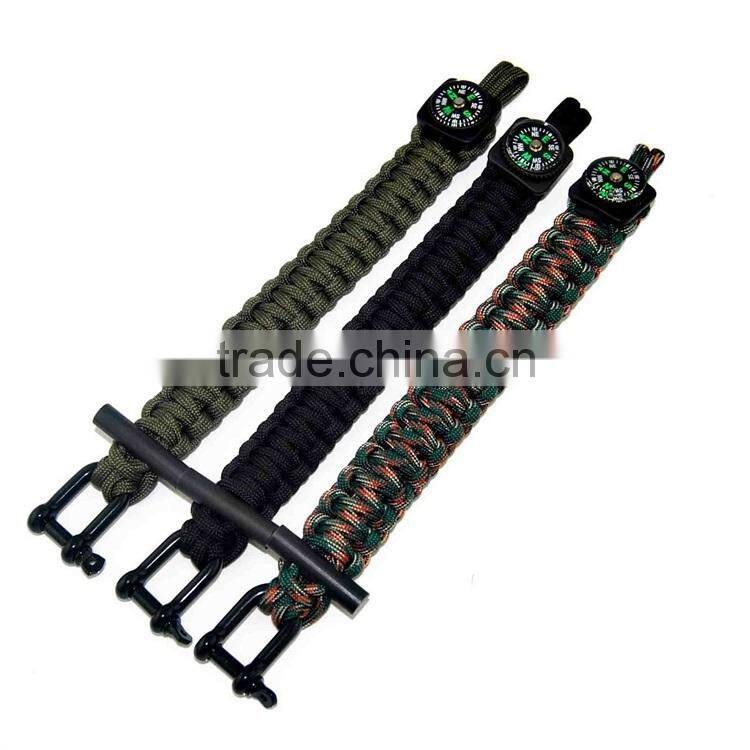 Survival Kit Paracord Bracelet Flint Fire Starter with compass