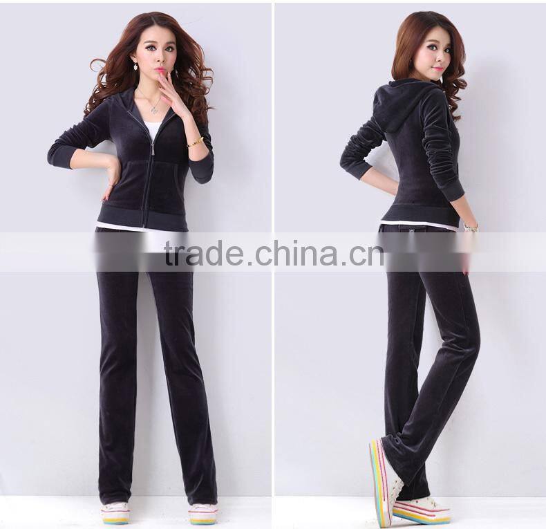 80% cotton 20% polyester leisure embroidered women velour tracksuits