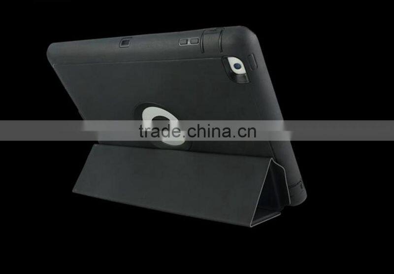 For iPad air 2 military defender shockproof PU flip case with removable kickstand