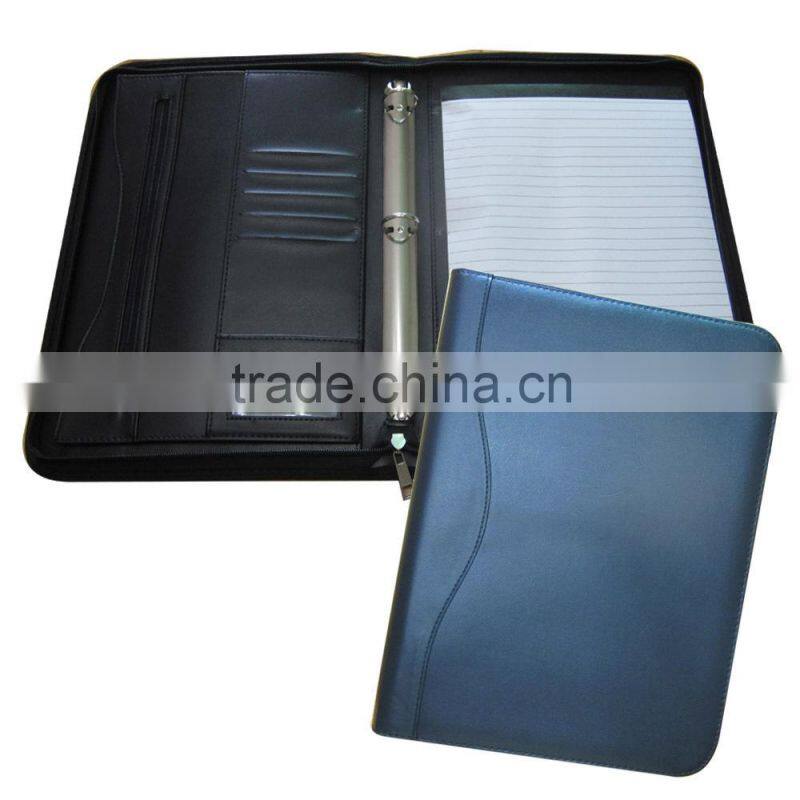 Zipper Faux Leather Folder With Pad Holder