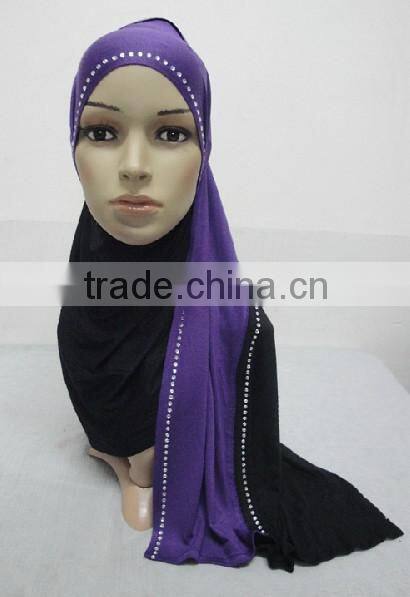 JL045 cotton jersey black with colors combine mulim scarf,muslim hijab