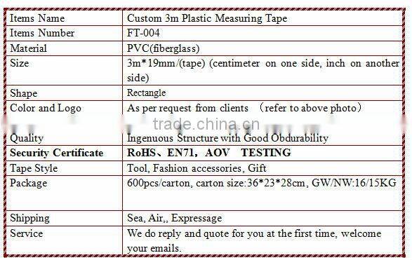 Custom 3m Plastic Measuring Tape