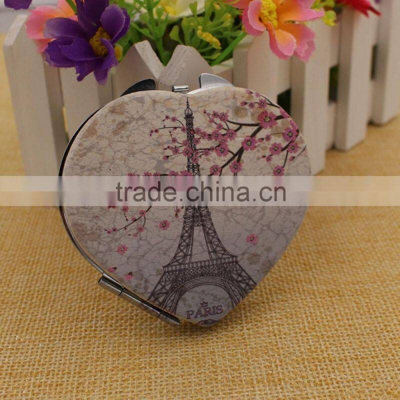 Custom cheap heart pu leather compact mirror / mirror pocket / makeup mirror