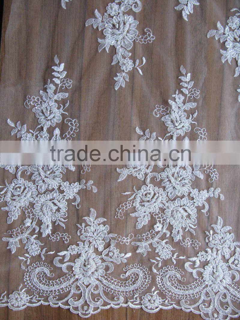 applique mesh net lace fabric/special lace african lace for wedding/beaded fabric emrboided/french beaded lace
