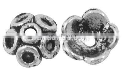 Tibetan Silver Bead Caps, Lead Free and Nickel Free, Antique Silver, about 7mm long, 7mm wide, 3mm thick, hole:1mm.(LF10583Y-NF)