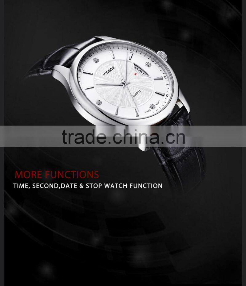 WEIDE Genuine Leather Waterproof Swis s Quartz Mens Luxury Watch