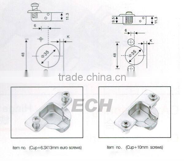 high quality Iron hydraulic half overlay kitchen corner cabinet hinges