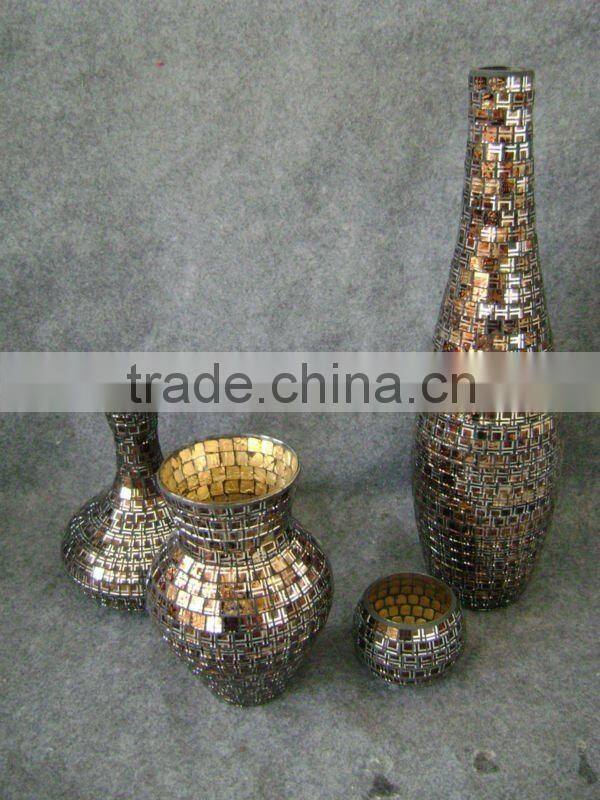 home deco crackle mosaic glass vase, crackle candle holder