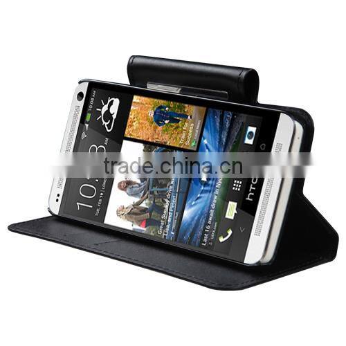 Black Leather Magnet Flip Cover Pouch Case For HTC One M7,Wallet Leather Case For HTC One M7