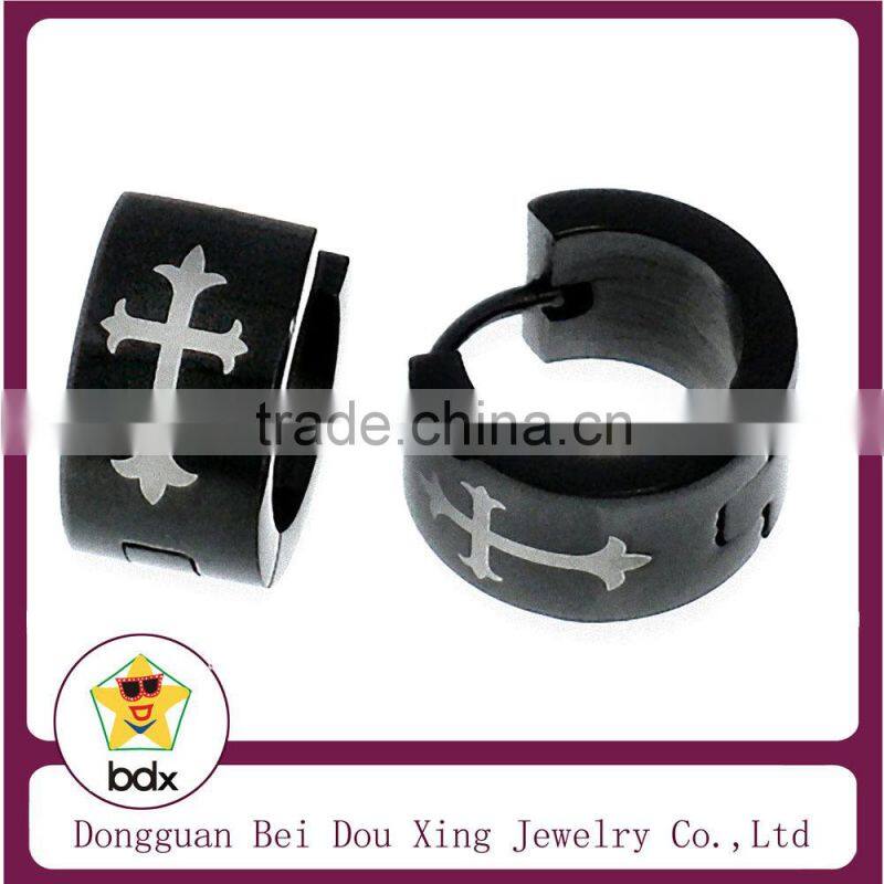 China Alibaba Wholesale Fashion Religious Stainless Steel Black Plated Father Jesus Cross Prayer Stud Earrings Design For Mens