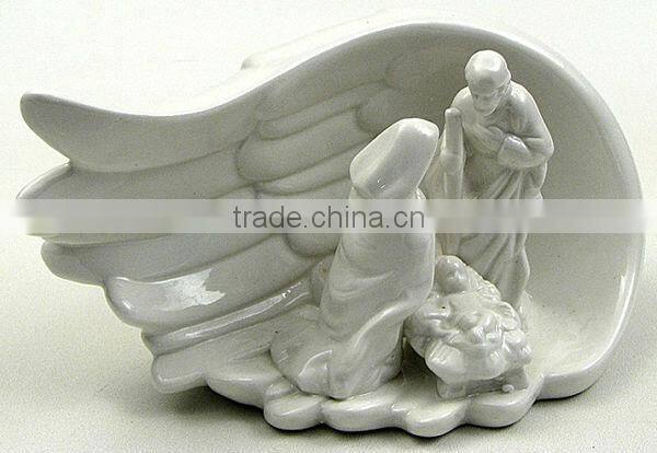 christmas decoration ceramic nativity in wing figurine