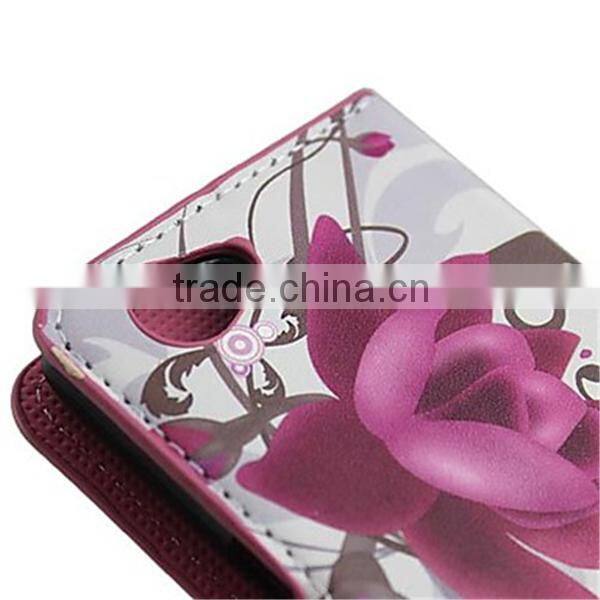 Elegant Purple Flower Pattern PU Leather Case with Stand and Card Slot for Sony Xperia M C1905