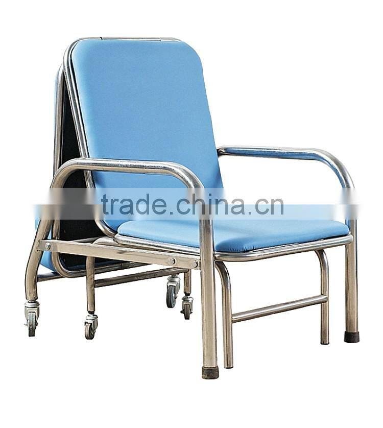 Steel Fold Out Medical Care Bed Chair With Wheels
