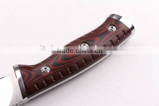 OEM wood outdoor multi military knife with fire starter and whistle