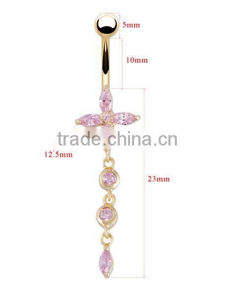 Brand Women Flower Shape Zircon Belly Navel Ring