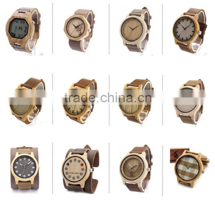 China 100% genuine leather band watch Japan movement wood watch