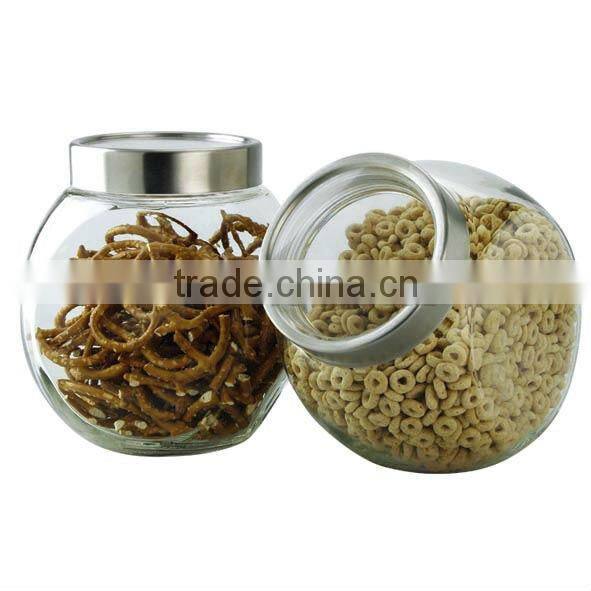 SINOGLASS ss lid ball shape glass storage jar with spoon