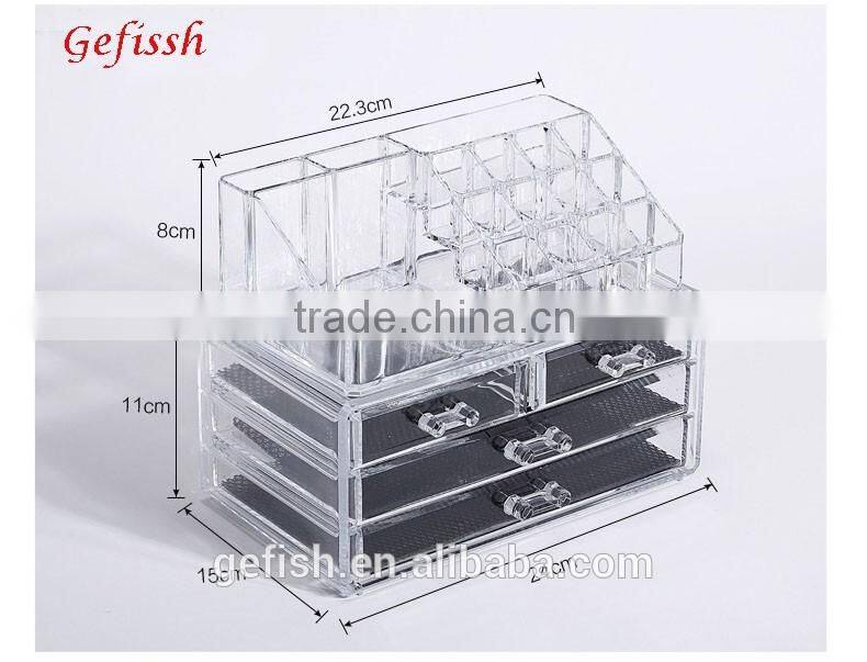 Mulit-size molding clear acrylic/ps makeup organizer cosmetic box with drawers