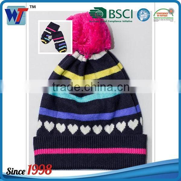 100 Acrylic thick knit beanie cap and golves set smile beanie hat