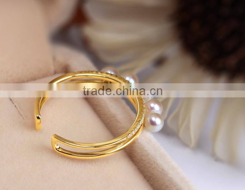 5.5-6mm AAA white natural akoya 14K gold pearl ring, pearl ring finger, pearl ring resizable