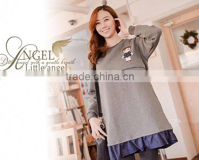 Hot sale autmn pregnant women dress, cotton materinity clothes, factory out let fashional breast-feeding clothes