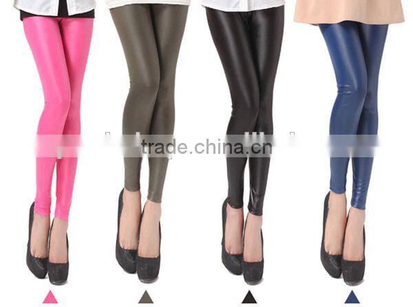 Shiny Metallic High Waist Black Stretchy PU Leather Leggings S/M/L/XL Plus Size