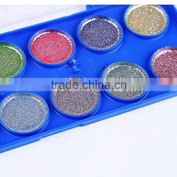 Professional 12 colors dry glitter water color cakes in color box,solid powder for watercolor painting