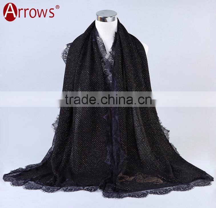 Cheap Price Gray Lace and Shiny Crystal Sequin Fashion Scarves for Women