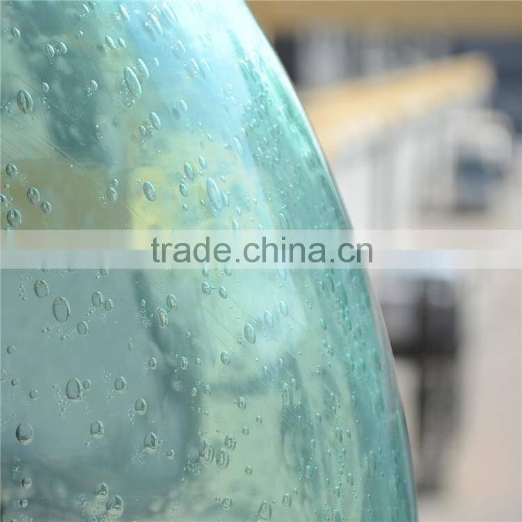 Wholesale Home Decoration Green Clear Tall Glass Vase Handmade Bubble Process Glass Flower Bottle