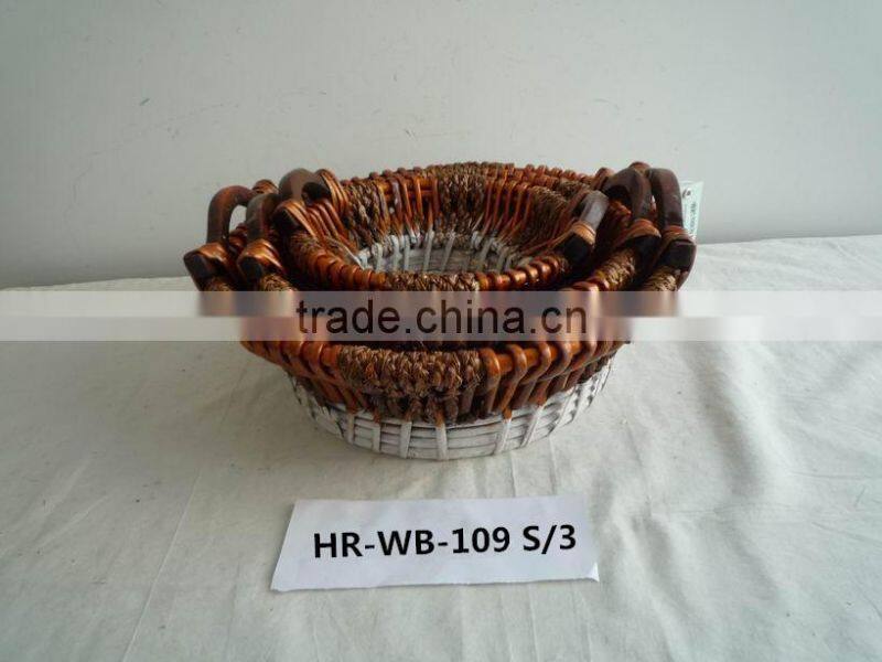 3 set small oval willow basket with handle for sale