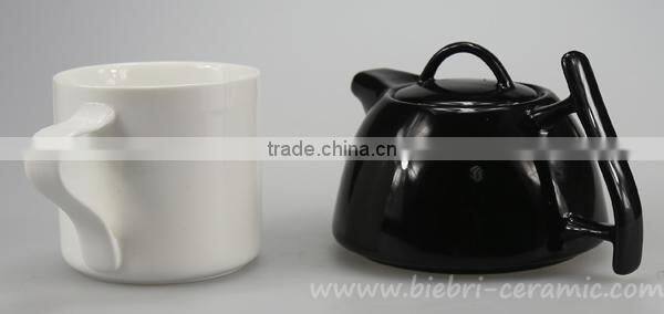 16 OZ Black Color Ceramic Stoneware Coffee Tea Pot And Tea pot Set, Original Chinese Teapot